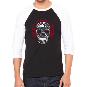 LA Pop Art Men's Raglan Baseball Word Art T-shirt - Music Notes Skull - 1 of 4