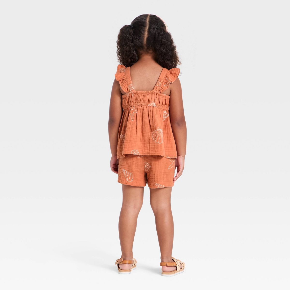Toddler Girls' 2pc Terracotta Woven Tank Top and Shorts Set - Cat & Jack™ Orange - thumbnail 2