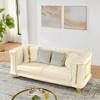 89" Velvet 3-Seater Luxury Sofa with Gold Stainless Steel Trims and Embroidered Texture, Mid Century Modern Victorian Tufted Couch - 4 of 4