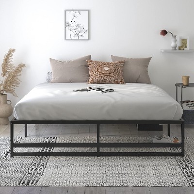 King Size Black Metal Platform Bed Frame with Storage