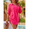 Clearlove Womens V-Neck Short Sleeve Pullover Shirt with Adjustable Drawstring Tie Cover-Up Blouse - 2 of 4