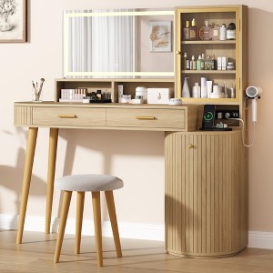 modern dressing table with mirror and stool JASIWAY Sintered Stone Top Spacious Drawers helping you create the best look with your makeup LUXEYARD Vanity Table with Mirror