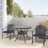 Gulches 3-Piece Cast Aluminum Patio Furniture Set - Weather-Resistant Outdoor Dining Set with Blue Cushions, Carved Design, Stackable Chairs - 2 of 4