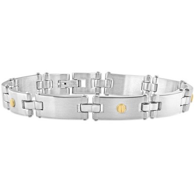 Pompeii3 Men's Polished Steel And Dark Gold Two Tone Flexible 8mm Link 8.5 " Bracelet