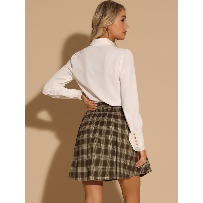 Allegra K Women's Vintage Plaid Double Breasted A-Line Pleated Mini Skirt, 3 of 6