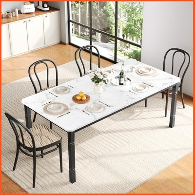 Homhougo 78.7"Farmhouse Dining Table for 6-8 People Rustic Industrial Kitchen Table with Sturdy Metal Frame & Chamfered Corners White