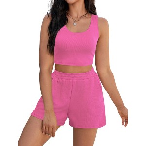 ATHLECHIC Onfers Women Ribbed Knit Crop Tank Tops Short Sets with Pockets Travel Outfits 2 Pcs - 1 of 4