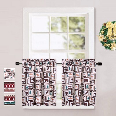 Whizmax Christmas Theme Print Small Window Curtains