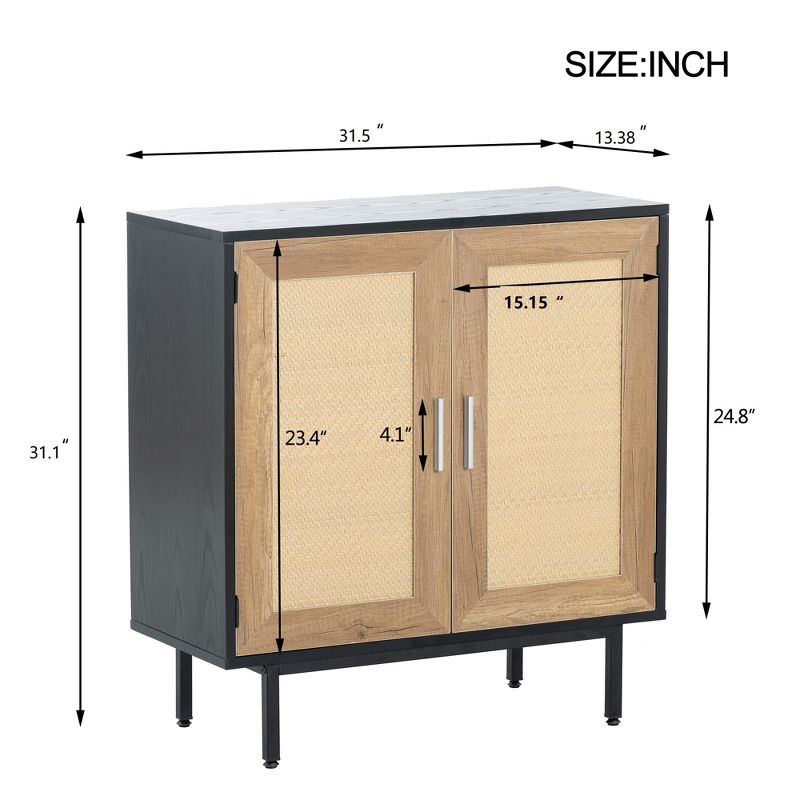 31.5" Rattan 2 Door Cabinet with 1 Fixed Internal Shelf, Buffet Sideboard Storage Cabinet, Black 4M - Modernluxe, 3 of 8