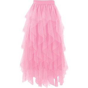 Women's A-Line Tulle Skirt - Tiered Midi Length with High Elastic Waist - 1 of 4