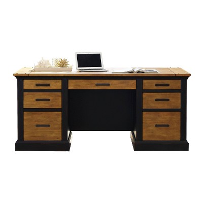 Black Transitional Executive Desk with Drawer and Filing Cabinet