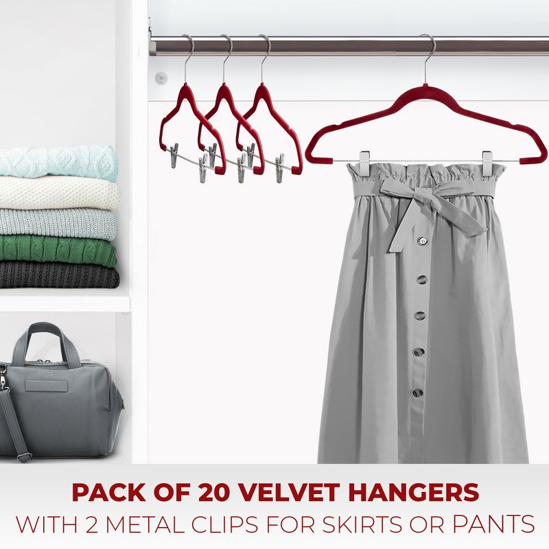 OSTO 20 Pack Premium Velvet Hangers with Clips, Non-Slip Pants Hangers with Notches; Thin Space-Saving with 360 Degree Swivel Hook, 2 of 5