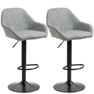 HOMCOM Adjustable Bar Stools Set of 2, Swivel Barstools with Footrest and Back, PU Leather and Steel Round Base, for Kitchen Counter - 1 of 4