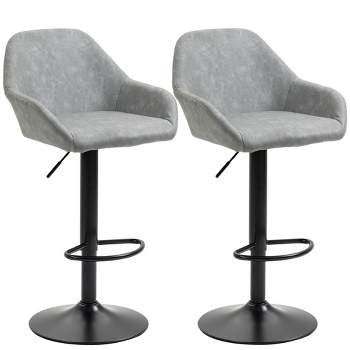 HOMCOM Adjustable Bar Stools Set of 2, Swivel Barstools with Footrest and Back, PU Leather and Steel Round Base, for Kitchen Counter