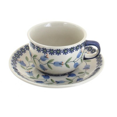 Blue Rose Polish Pottery Tulip Cup & Saucer