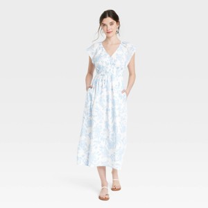 Women's Short Sleeve Smocked Midi A-Line Dress - Universal Thread™ - 1 of 3