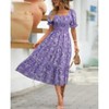 Women's Summer Smocked Midi Dress Casual Square Neck Puffy Short Sleeve Tiered Ruffle Dresses - 3 of 4