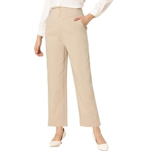 Allegra K Women's Business High Waist Elastic Waist Back Button Decor Straight Leg Pants - 1 of 4