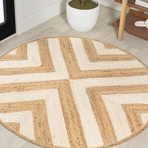 4' Round Piper Two-tone Chevron Round Jute, Cream/natural - Jonathan Y :  Target