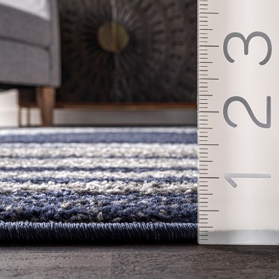 Coastal Charm Blue Stripe Synthetic Area Rug 5' x 8'