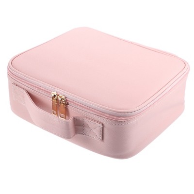 Glamlily Pink Makeup Organizer Travel Case Bag for Cosmetics Make Up, 10.2  x 9.4 x 3.7 in