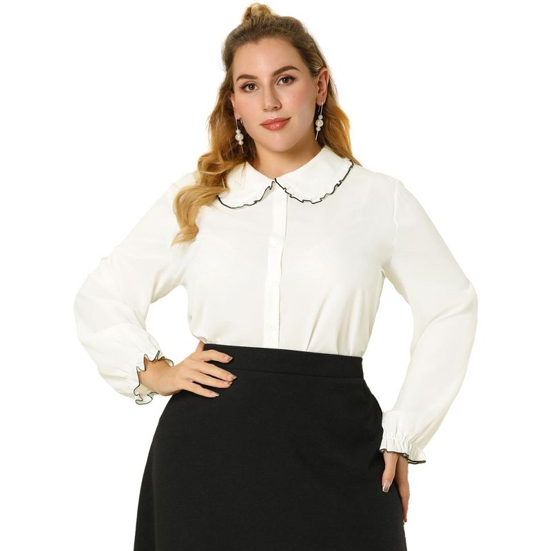 Agnes Orinda Women's Plus Size Elegant Office Peter Pan Collar Long Sleeves Button-Up Shirt, 1 of 8