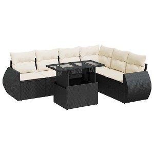 vidaXL Garden Sofa Set Black and Cream White - 1 of 4