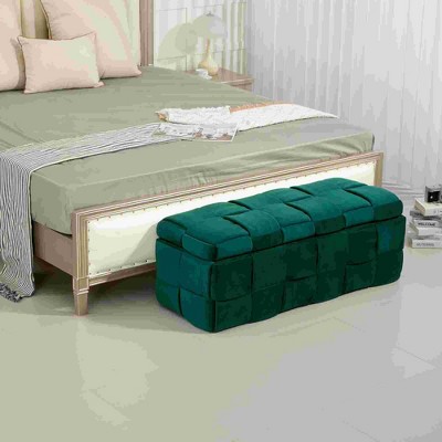 CAVINAS Storage Bench for Bedroom,Velvet Storage Ottoman Bench with Safety Hinge for Living Room,Bedroom,Beige/Black/Green/Orange/Dark Gray