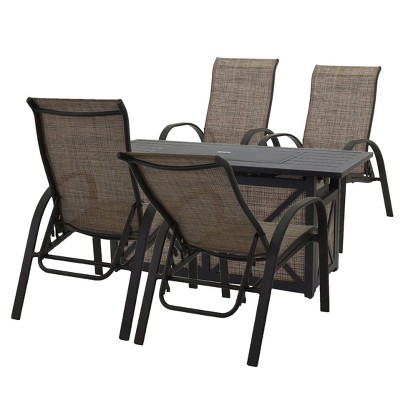 Courtyard Casual Santa Fe 5 pc Rectangle Fire Pit Set with Sling Reclining Chairs  Includes One Rectangle Fire Pit and Four Sling Reclining Chairs
