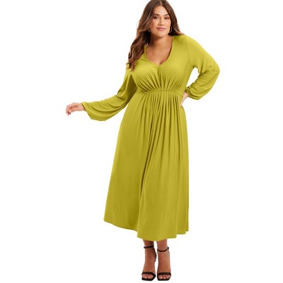 June + Vie By Roaman's Women's Plus Size Florynce Empire Waist Dress -  26/28, Light Moss : Target