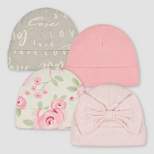 Gerber Baby Girls' 4pk Floral Caps - White/Gray/Pink