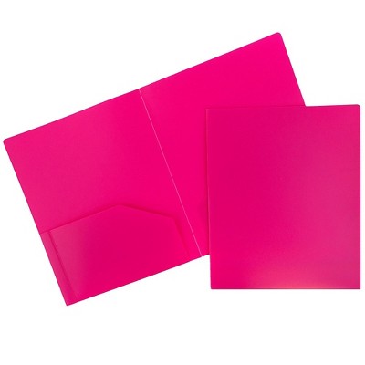 JAM Paper Heavy Duty Plastic Two-Pocket School Folders Fuchsia Pink 108/Pack 383HFUB