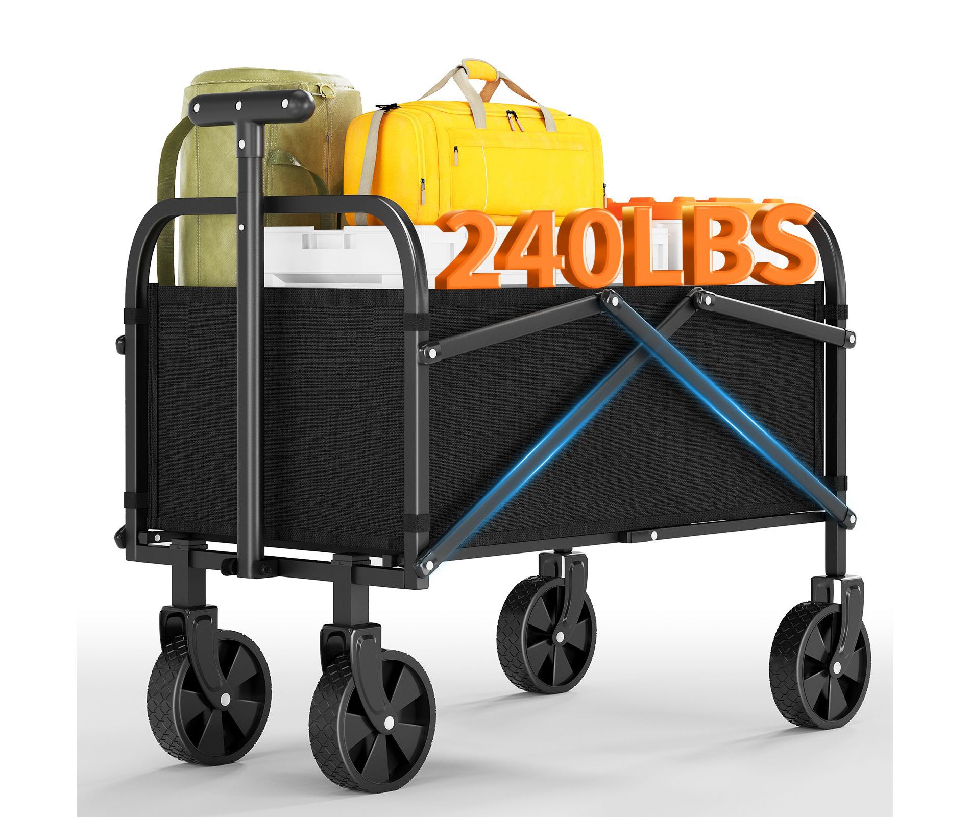 Acekool Foldable Utility Wagon Cart, 240lb Capacity, All-Terrain Wheels, Adjustable Handle, Collapsible Outdoor Cart for Shopping & Camping