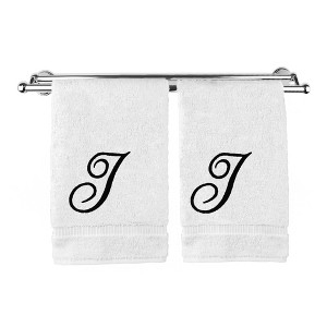 BC BARE COTTON Monogrammed Hand Towel, 100% Turkish Cotton - Set of 2 - White - Black Script - 1 of 1