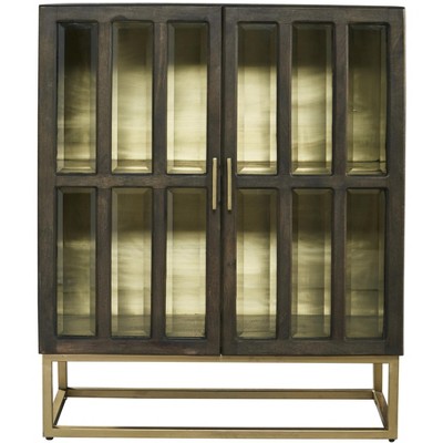 Contemporary Brown and Gold Mango Wood Glass-Paneled Chest