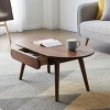Walnut Solid Wood Oval Coffee Table with Drawers,39" & 47" Modern Capsule Center Table for Living Room-Baofuwish - 2 of 4