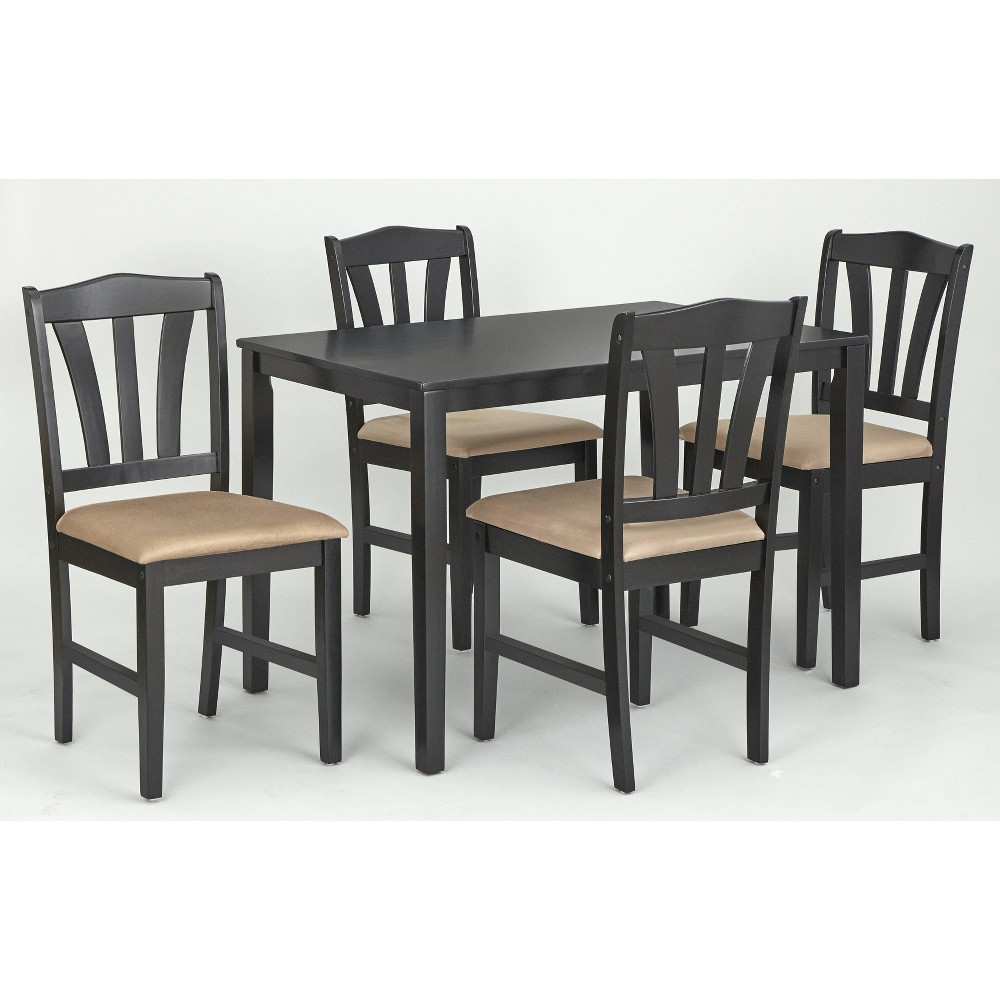 Photos - Dining Table Buylateral 5pc Metropolitan Dining Set Black: Rectangle Table, Upholstered Padded Chairs, Rubberwood