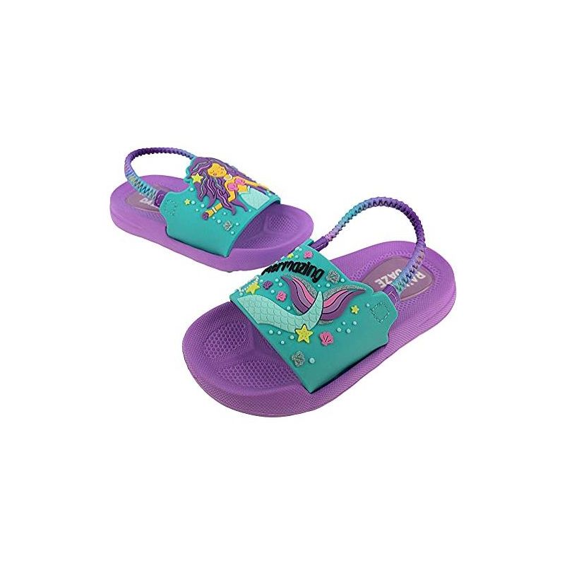 Rainbow Daze Slide Sandal, Mermaid/Shark/Unicorn Molded Slides With Elastic Back Strap, Toddler Size 5-12, Purple/Blue/Pink, 6 of 9