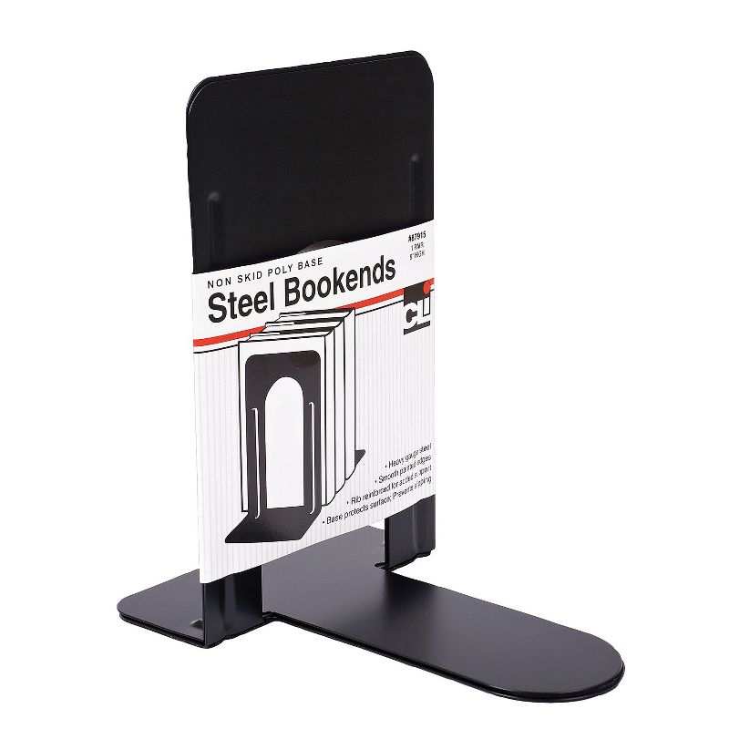 Charles Leonard Bookends Non-skid 9" Steel 2/PR Black 87915, 1 of 2