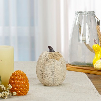 Beige Knitted Resin Pumpkin Fall Thanksgiving Decoration