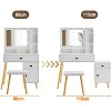 Dressing Table, Padded Stool Set, White, Wooden Cosmetic Table with Drawer and Storage Cabinet - image 4 of 4