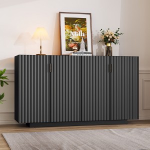 KTMBDW 60" Buffet Cabinet, Farmhouse Sideboard Buffet w/4 Fluted Doors, Wood Coffee Bar Cabinet with Adjustable Shelves for Kitchen, Living Room - 1 of 4