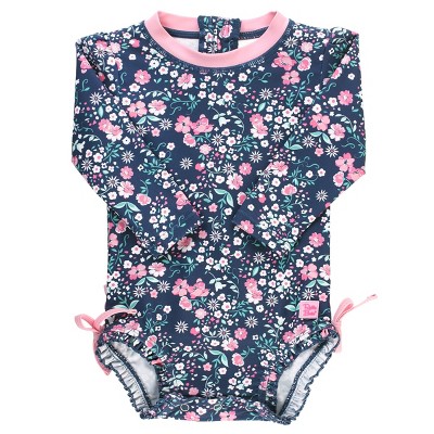 Image of RuffleButts Baby Girls One Piece Rash Guard - Moonlit Meadow, Size: 0-3m