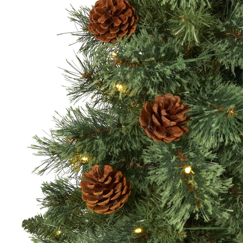3ft Nearly Natural Pre-Lit LED White Mountain Pine with Pinecones Artificial Christmas Tree Clear Lights, 4 of 10