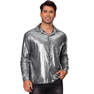 Lars Amadeus Men's Button Down Regular Fit Shiny Party Metallic Shirts - 1 of 4