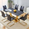 FURNIinspire Dining Sets Table And Chair Set For 6, 63"*31.5" Black Texture Dining Table And 6 Black Dining Chairs With Golden Metal Legs - 2 of 4
