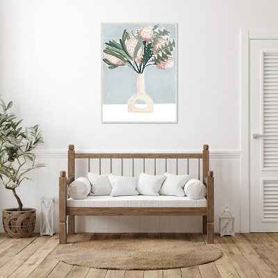 Pastel Pink Floral Arrangement Beaded Framed Canvas Wall Art