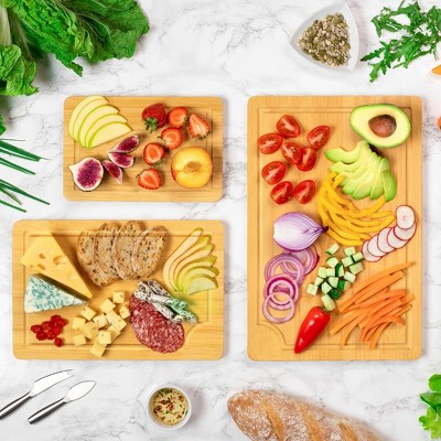 Premium Bamboo Cutting Board Set with Juice Grooves