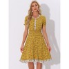 Allegra K Women's Floral Ruffle Neck Smocked Waist Short Sleeve Sundress - 3 of 4