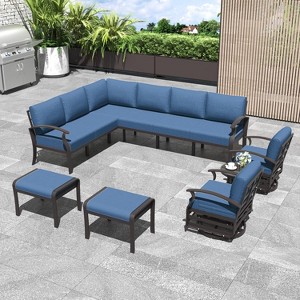 ALAULM Patio Furniture Set 10-Piece Aluminum Sectional Sofa with Armrest, Modern Outdoor Conversation Set - 1 of 4